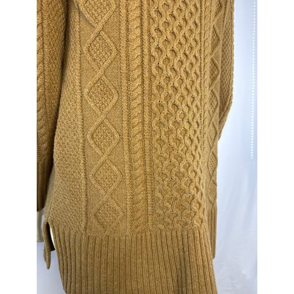 J. Crew Patchwork Cable Knit Wool Sweater Heather Teak Brown size small - Picture 10 of 12